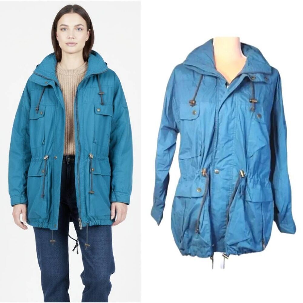 VTG 90s Teal Utility Cargo Adjustable Hooded Ski Jacket Medium Nylon